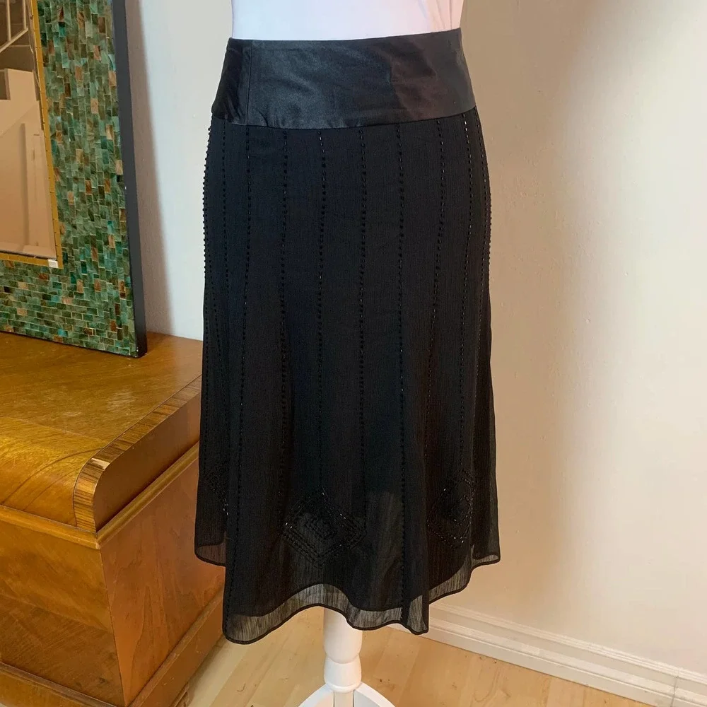 Womens Beaded Embellished Satin Waistband Formal Skirt Black Plus Size 2X
